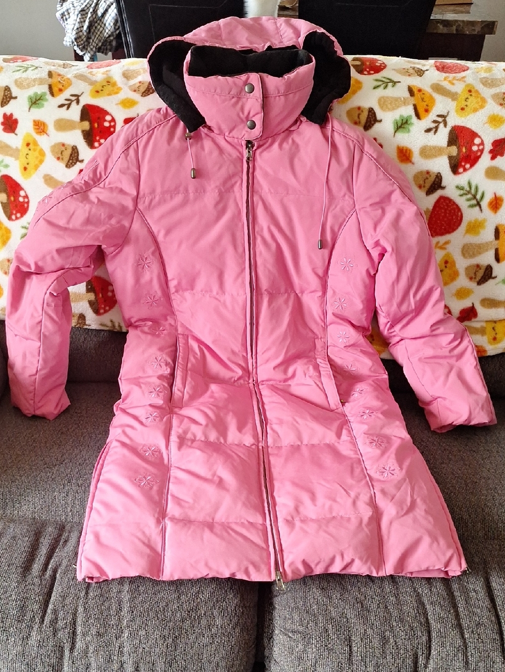 Madison Pink Hooded Ski Puffer Coat with Black Lining